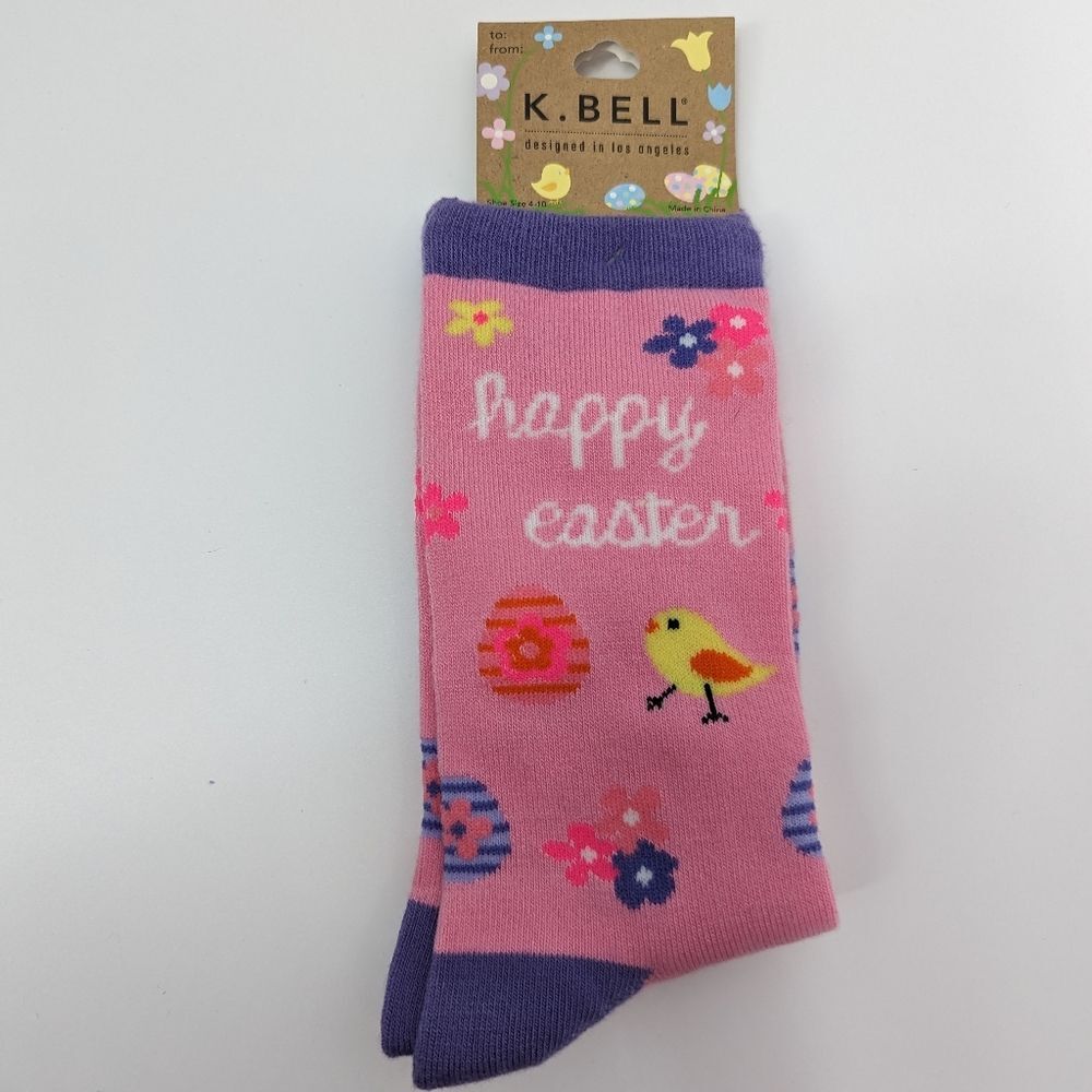 K. Bell Pink Happy Easter Socks Size 4-10 NWT